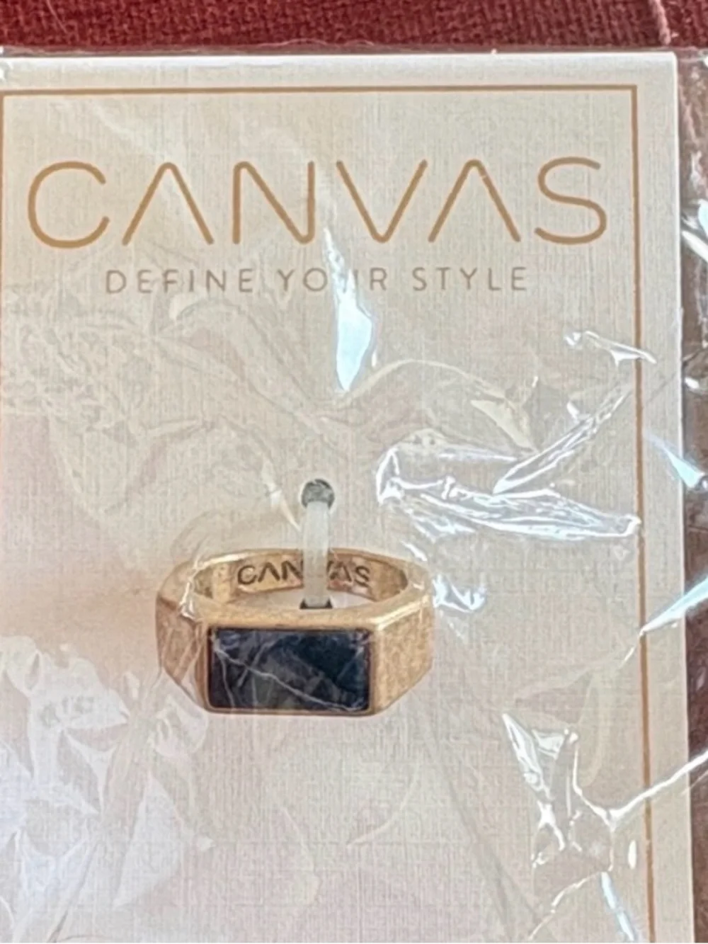 🆕CANVAS: Trendy Gold Tone Rectangular Ring with Blue Stone- Men’s size 5.5 to 6